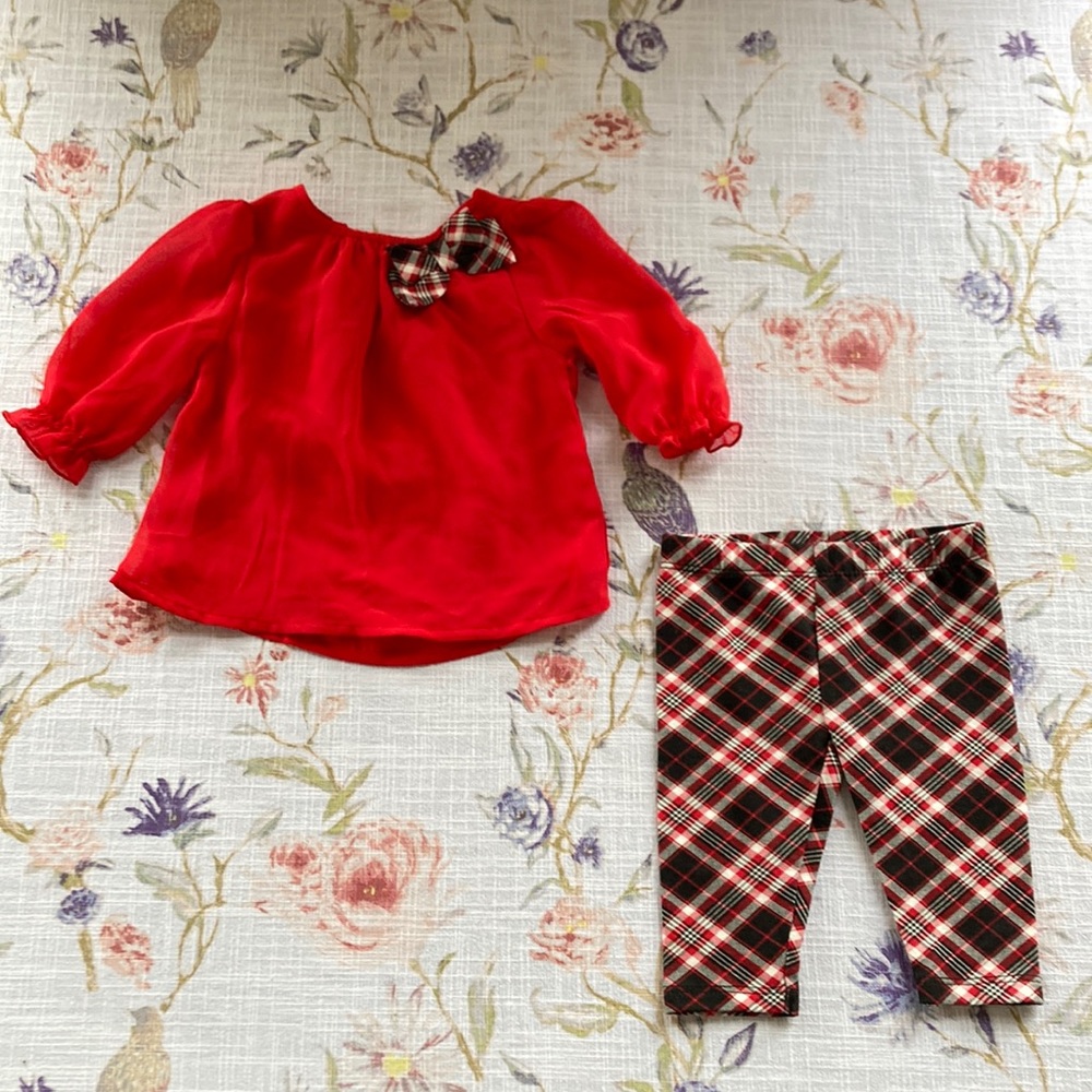 Healthtex Baby 0-3M Red and Black Shirt and Pants with Bow Valentines